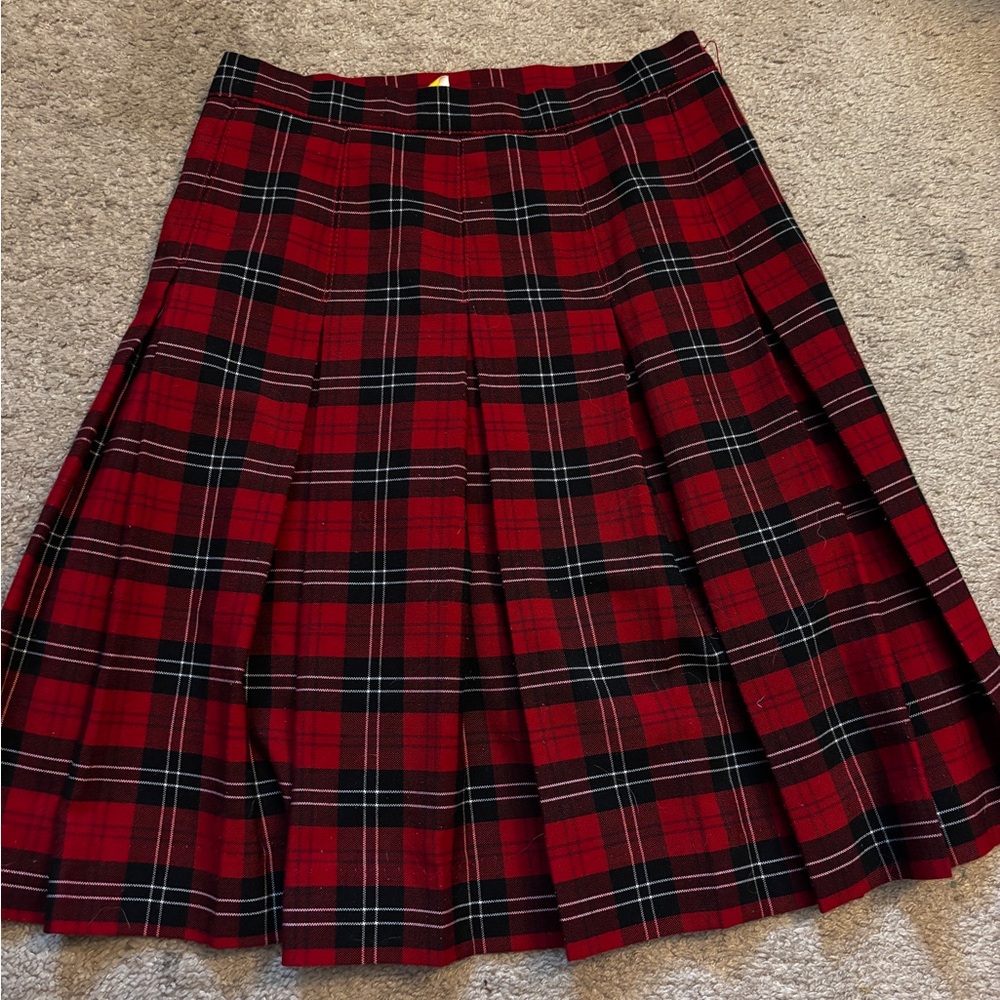 Girls R/K Red & Black Plaid Box Pleat Uniform Skirt Size 14